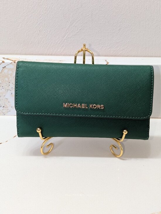 Michael Kors Handbags - Michael Kors Forest Green long wallet, EUC